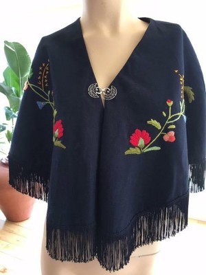 AUTHENTIC BLUE NORWEGIAN BERGEN BUNAD SHAWL  & 830s silver FROM NORWAY