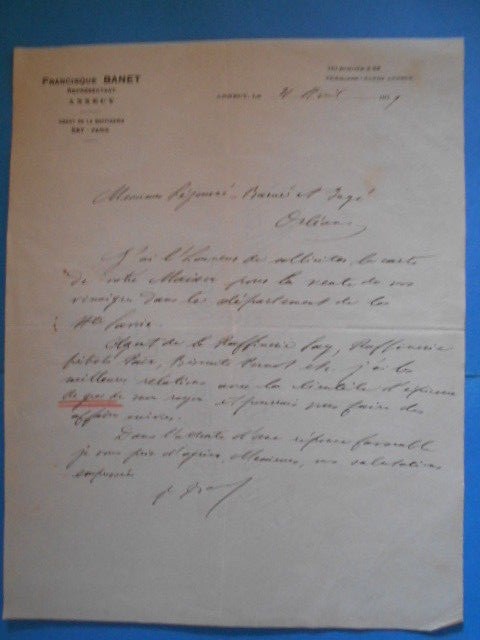Lettre Ancienne : Francisque Banet - Agent De La Raffinerie Say - Annecy - 1919