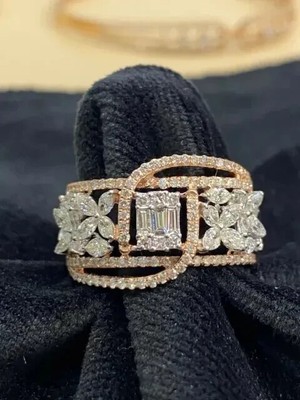 14K Two-Tone Gold Plated Silver 3 Ct Emerald Simulated Diamond Cluster Band Ring