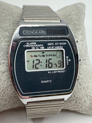 Vintage Unisex CRONOALARM Alarm lcd Digital Watch New Battery