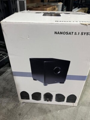 Mirage Nanosat 5 Satellite Speaker System plus Subwoofer 5.1 w Box SAT5PB-1