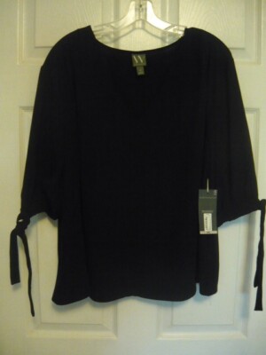 Women's 1 X Blouse Top,  V-Neckline, 1/2 Sleeve w/ tie, by Worthington, NWT