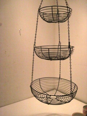 BLACK 3 TIER STURDY METAL STORAGE BASKETS ORGANIZER FRUIT NESTING EXCELLENT!