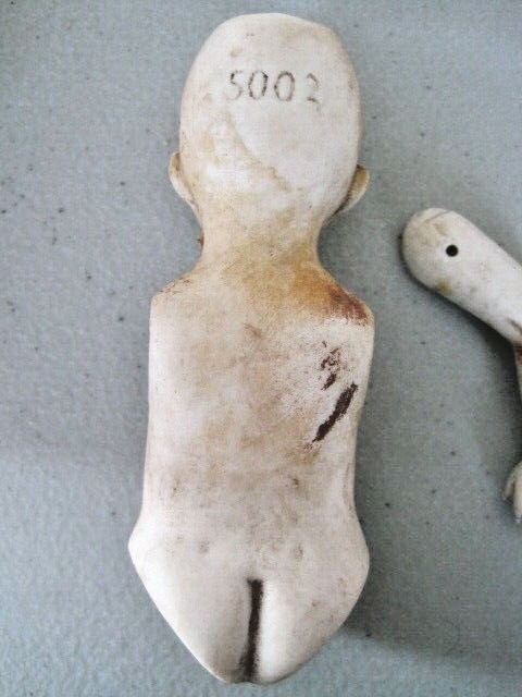 Vintage Porcelain Doll Part Lot:Germany Doll Body~4 Mangelsen's Lady Head/Hands+