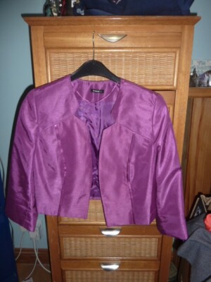 ROMAN UK SZ 12 BNWOT CHIC MAGENTA DRESSY SHORT JACKET FAUX RAW SILK 3/4 SLEEVES