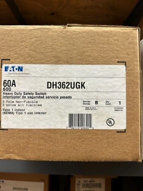 Brand New Eaton Dh362ugk Heavy Duty Safety Switch 60a 600v 3 Pole Non-fused
