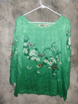 NWOT COLLECTIONS ETC  3/4 SLEEVE FLOWERS & BUTTERFLIES TUNIC TOP SIZE XXL .. WOW