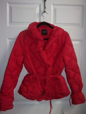 MAX MARA WEEKEND RED RUFFLED SHORT DOWN PUFFER JACKET 8 10