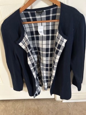 Womens Ann Taylor Factory Jacket NWT Navy, Plaid lining & Labels Open L Cot/nylo