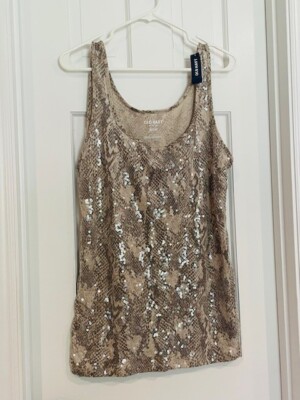 New Woman's Size XL Old Navy Tank Top Snake Print with Clear Sequins