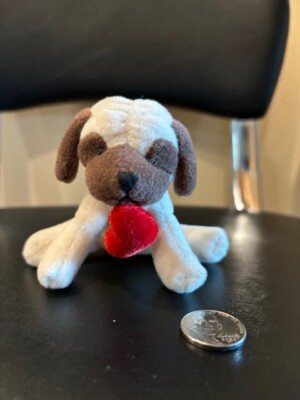 Valentines or Sweetest Day Russ Puppy w/Heart   Plush Stuffed Dog 3'' Tall NWT