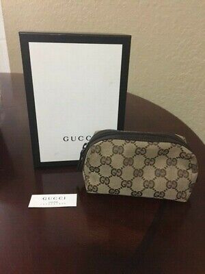 100% AUTHENTIC GUCCI GG CANVAS MONOGRAM COSMETIC BAG BROWN