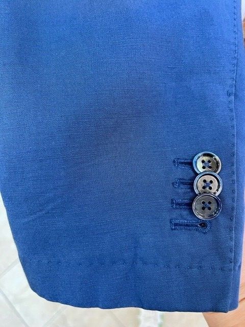 Pre-owned Montedoro € 740  Men Jacket Bouble Breasted Made In Italy Blu Cotton Linen In Blue