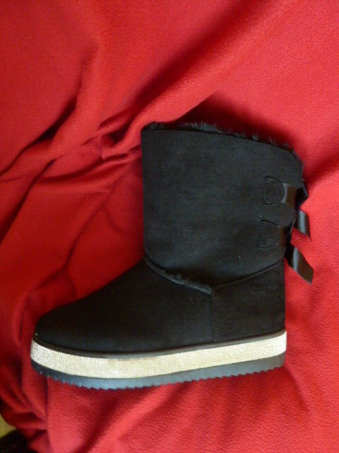 Neu Stiefel schwarz Glitzer Boots gefüttert Gr 38 Wildleder Schleife Winter 