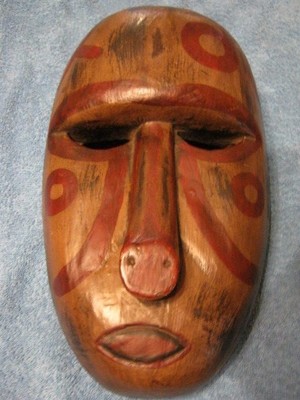 2 Hand Carved Painted Wood Wall Hanging  Mask.... lot of 2