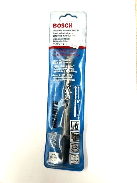 1/2 In. x 6 In. Blue Granite Carbide Hammer Drill Bit BOSCH HCBG-16 Germany