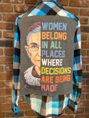 Upcycled flannel with women's power or equality back patch. Custom-made for YOU