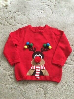 Childrens Xmas Christmas Reindeer Sweater Red size 12-23 months