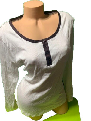 Venus New  top - XL - white & brown trim - buttons design on chest & cuffs