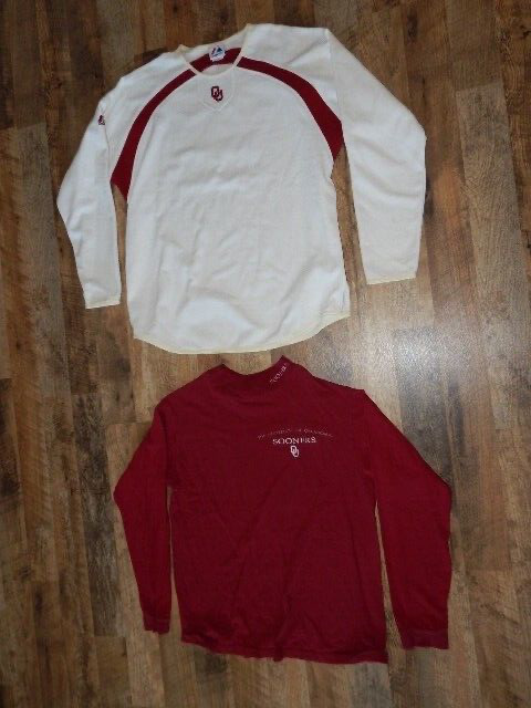Lot Of 2 Vintage Ou Sooners Long Sleeve Shirts Size L -white Majestic, Red Oak