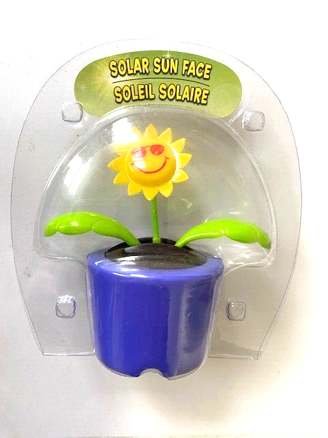 Solar DANCING Sunflower TOY Sunglasses Face BLUE Flower Pot SUN LIGHT POWERED