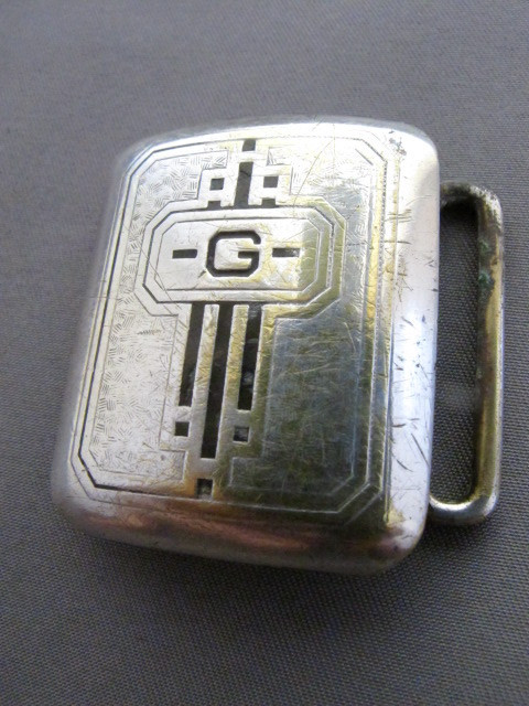 VINTAGE HICKOK SILVER PLATE ART-DECO ENAMEL MONOGRAM INITIAL 'G' BELT BUCKLE