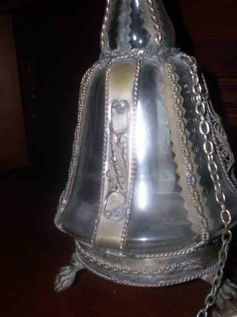 VINTAGE GLASS METAL WINE DECANTER EUROPEAN FROM MID 1800’s