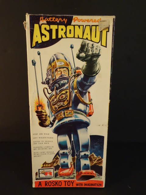 ALL ORIGINAL NOMURA ROSKO ASTRONAUT ROBOT BATTERY OPERATED + BOX JAPAN 1962