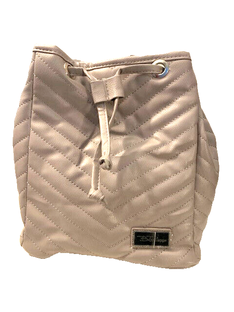 NEW Bella Russo Faux Leather Backpack Purse Handbag Quilted Drawstring Tan Gray