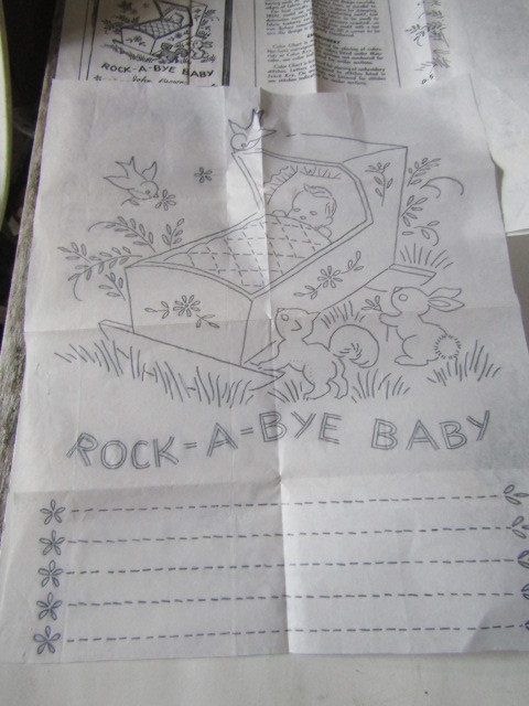 Vintage Transfer Pattern Babys Birth Announcement in Embroidery