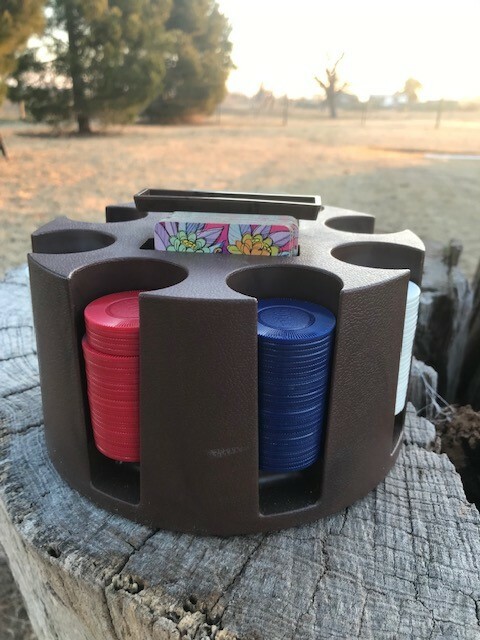 Hoyle Poker Chip Set with Cards, Revolving Poker Chip Rack, Vintage Stancraft