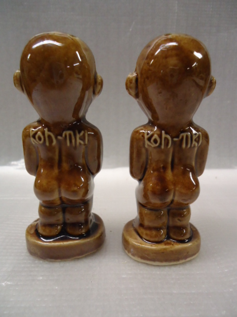 Koh Tiki Salt and Pepper Brown Shakers with Stoppers