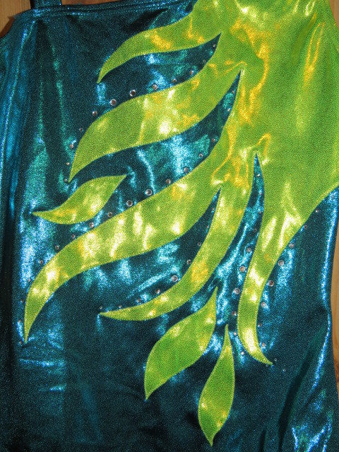 BALERA RHINESTONE FLAME SWIRL LEOTARD GREEN YELLOW ADULT M DANCE ACRO GYMNASTICS