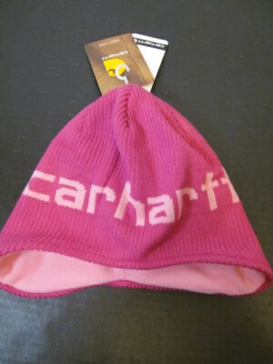 Carhartt Youth Ear Flap Fleece Lined Knit Hat, Raspberry Rose