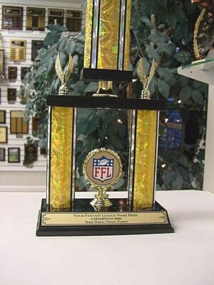 FANTASY FOOTBALL TROPHY  TWO POST AWARD OVER 20 INCHES TALL FREE LETTERING 6/6*~