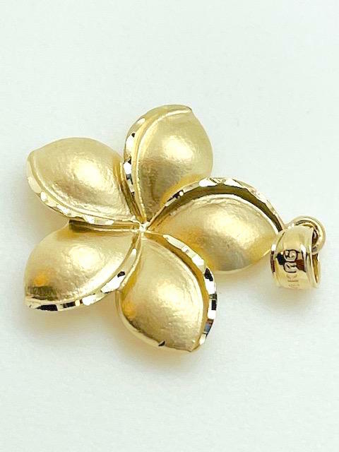 Pre-owned Hawaiian 14k Solid Yellow Gold  Plumeria Flower Pendant W: 7/8" (22 Mm) E2660