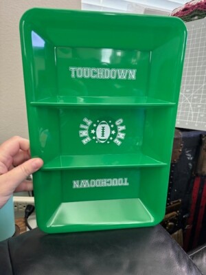 Green Football Touchdown Plastic 3 Compartment Catering Serving Tray 9.5''x14.25''