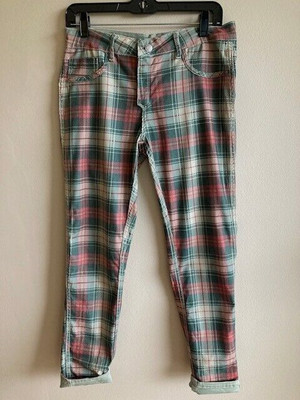 Tempo Paris Women's reversible cotton blend plaid skinny leg pants US Size S