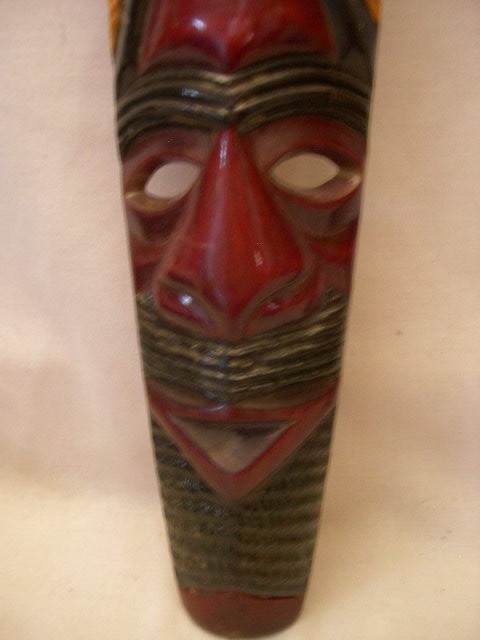 (2)  JAMAICA WOODEN TIKI FACE & FISH  WALL HANGINGS