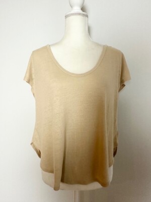 Old Navy Womens Blouse Size S Tall Beige Scoop Neck Cap Sleeve Linen Blend NWT