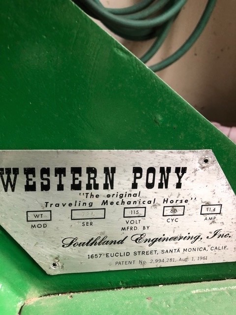 Traveling Mechanical Western Pony Ride 1961 Southland Engineering Co