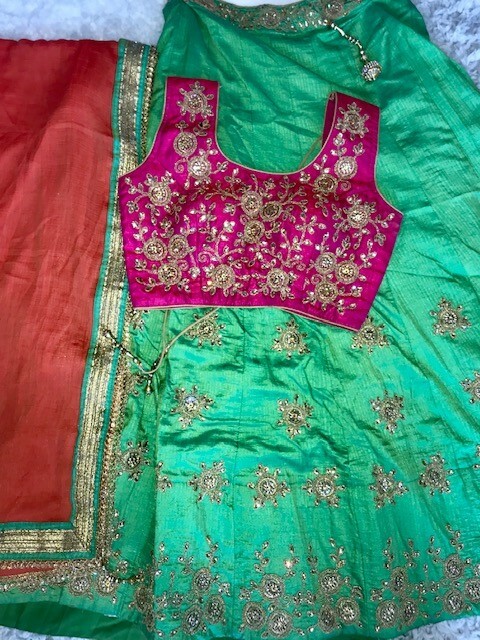 Green & Pink Elegant Lengha Choli Indian Party Wear, Excellent condition.
