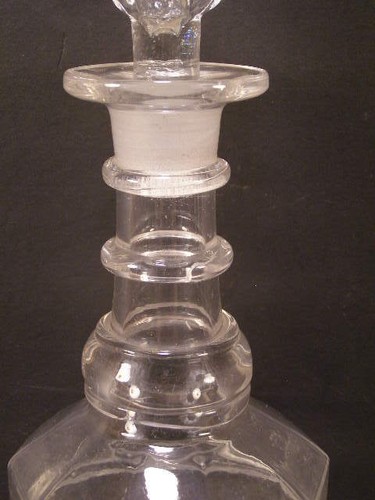 1800's Facet Cut Blob Ring Flint Glass Liquor Decanter Polished Pontil Bottle HB