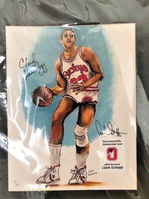 OHIO STATE SCHOLARSHIP FUND RARE ART ITEM SIGNED BY CLARK KELLOGG/ARCHIE GRIFFIN