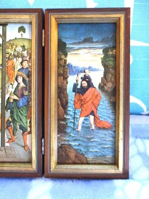 Beautiful Dutch Religious Prints Tole Wood Florentine Jesus & Madonna Triptych