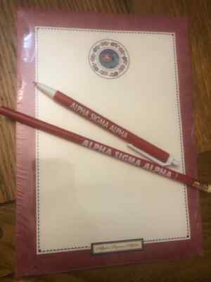 Alpha Sigma Alpha Note Pad 8.5'' x 5.5'' with Pen and Pencil Set FREE SHIPPING
