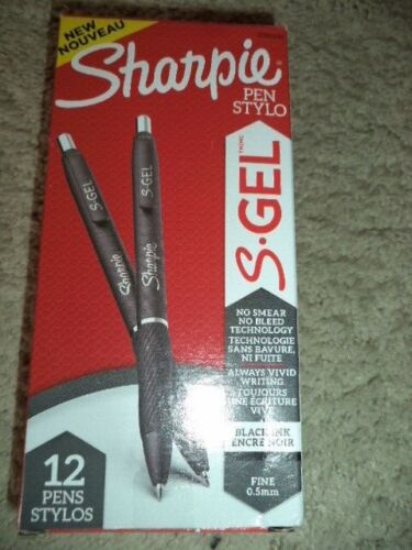 12 Sharpie S-Gel Gel Pens FINE Point 0.5mm BLACK INK 2096145 
