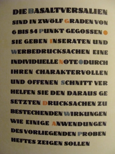 Original Vintage 1926 TYPEFACE CATALOG -- BASALT / GENZSCH & HEYSE modern font