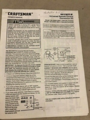 Craftsman Owner's Manual Universal Remote Control Conversion Kit
