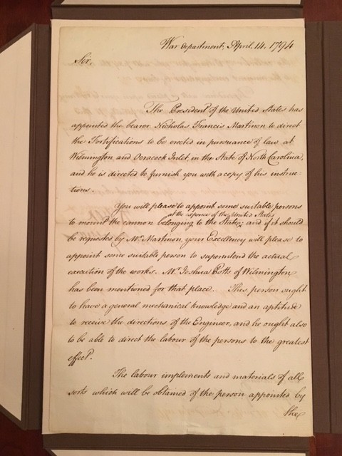 1794 Henry Knox ALS Secy WAR, Fortifications WILMINGTON Ocracoke Inlet, Carolina